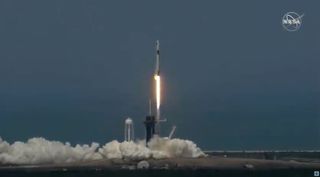 SpaceX's Crew Dragon craft atop a Falcon 9 rocket lifted off from Launch Pad 39A at Kennedy Space Center in Florida at 3:22 p.m. EDT, carrying two NASA astronauts to the International Space Station.