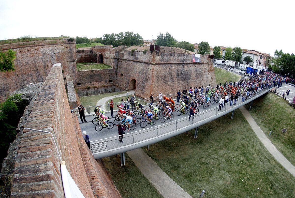 The Giro d'Italia peloton leaves Grosseto