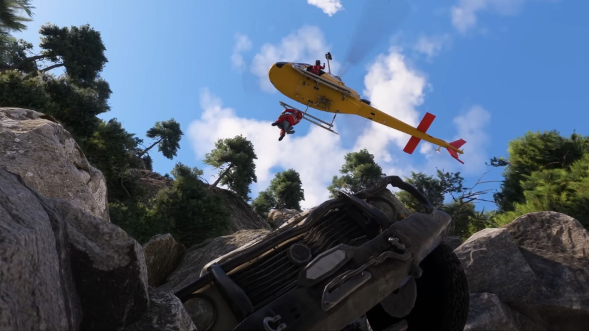 Search and rescue taking place with a helicopter in Microsoft Flight Simulator 2024