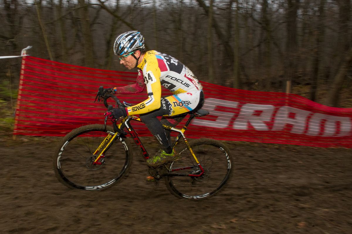 Allen Krughoff (Noosa) drives the hill in the wooded section of the course