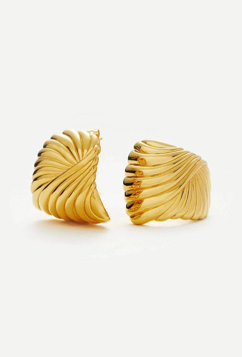 Ripple Oversized Stud Earrings - 18ct Gold Plated