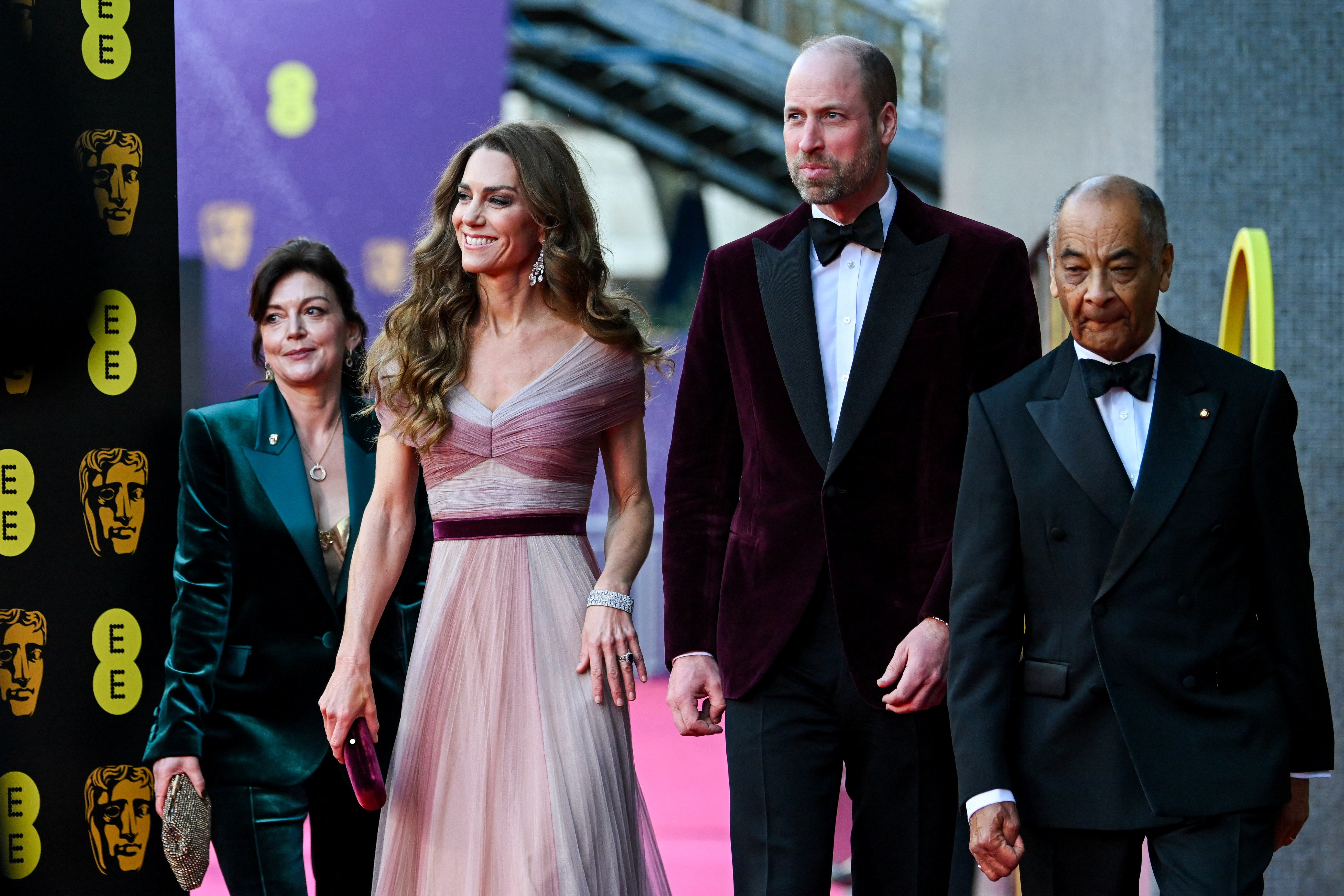 Princess Kate in a pink gown and Prince William in a velvet blazer at the BAFTAs