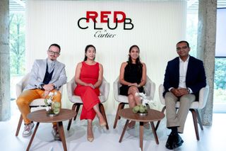 A photo of Red Club x Cartier Young Leaders Award 2024 finalists, including Enrico Di Oto, Didi Gan, Aasawari Kane and Suraj Nandakumar.