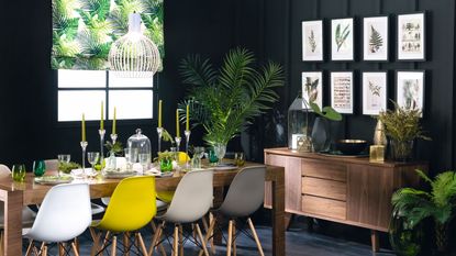 Dining room with dark wood dining table and console table