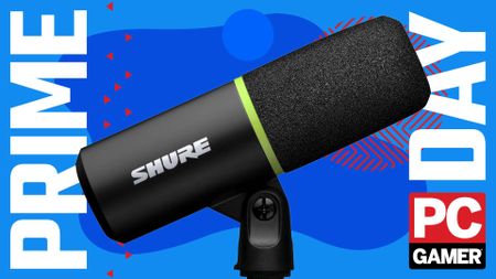 A close up of the Shure MV6 USB microphone, seen in the funky PCG Prime Day deal void.