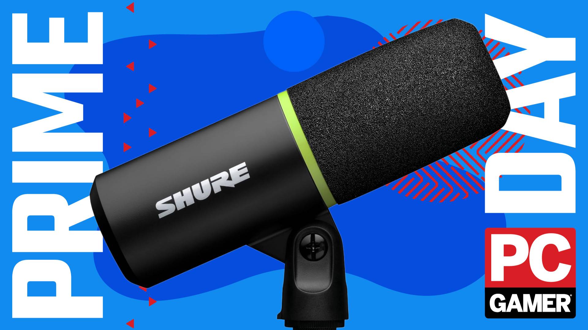 A close up of the Shure MV6 USB microphone, seen in the funky PCG Prime Day deal void.