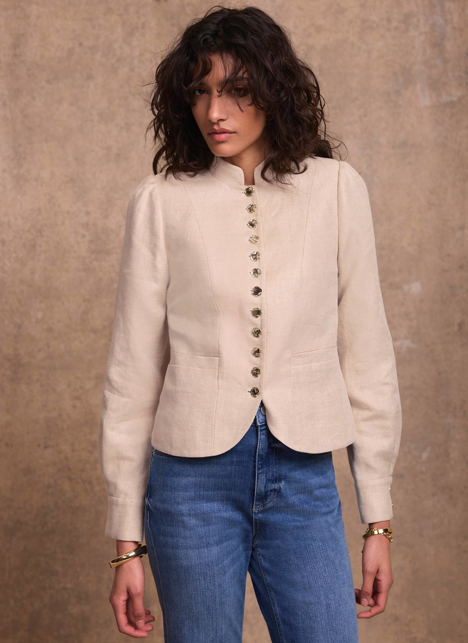 Neutral Linen Cropped Jacket