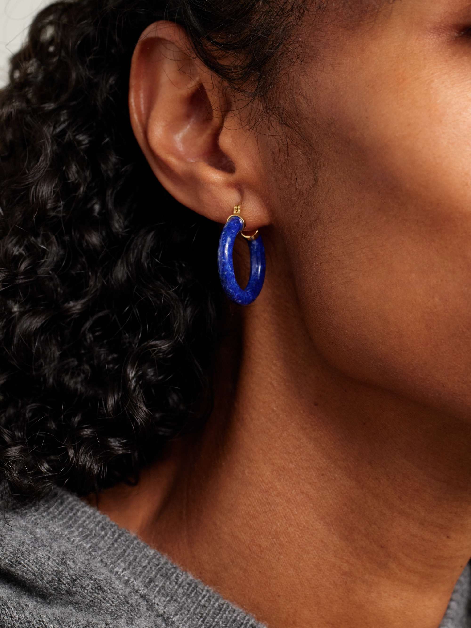 14-Karat Gold Lapis Lazuli Hoop Earrings