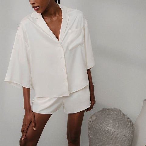 Washable Silk Relaxed Button Up Short Set
