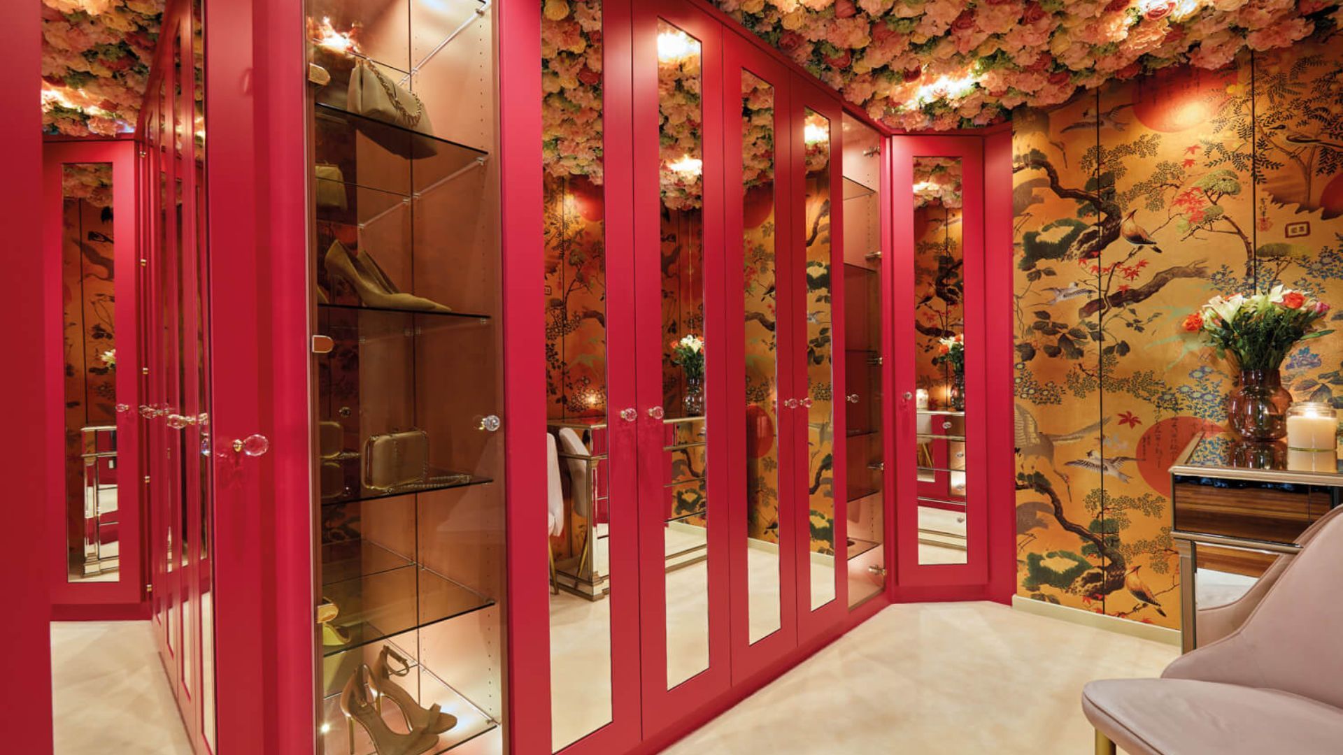 A built in wardrobe in viva magenta to illustrate the color trends 2023