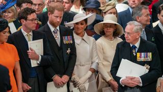 Princess Eugenie, Jack Brooksbank, Prince Harry, Duke of Sussex and Meghan, Duchess of Sussex attend the service of thanksgiving