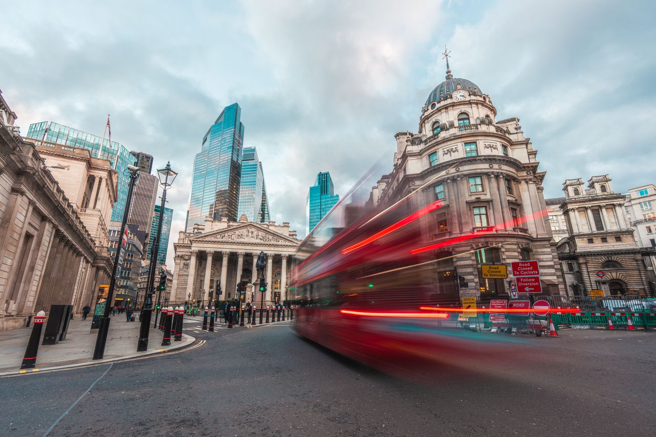 Street scene in financial district, London