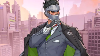 Genji dressed in his Loverwatch outfit