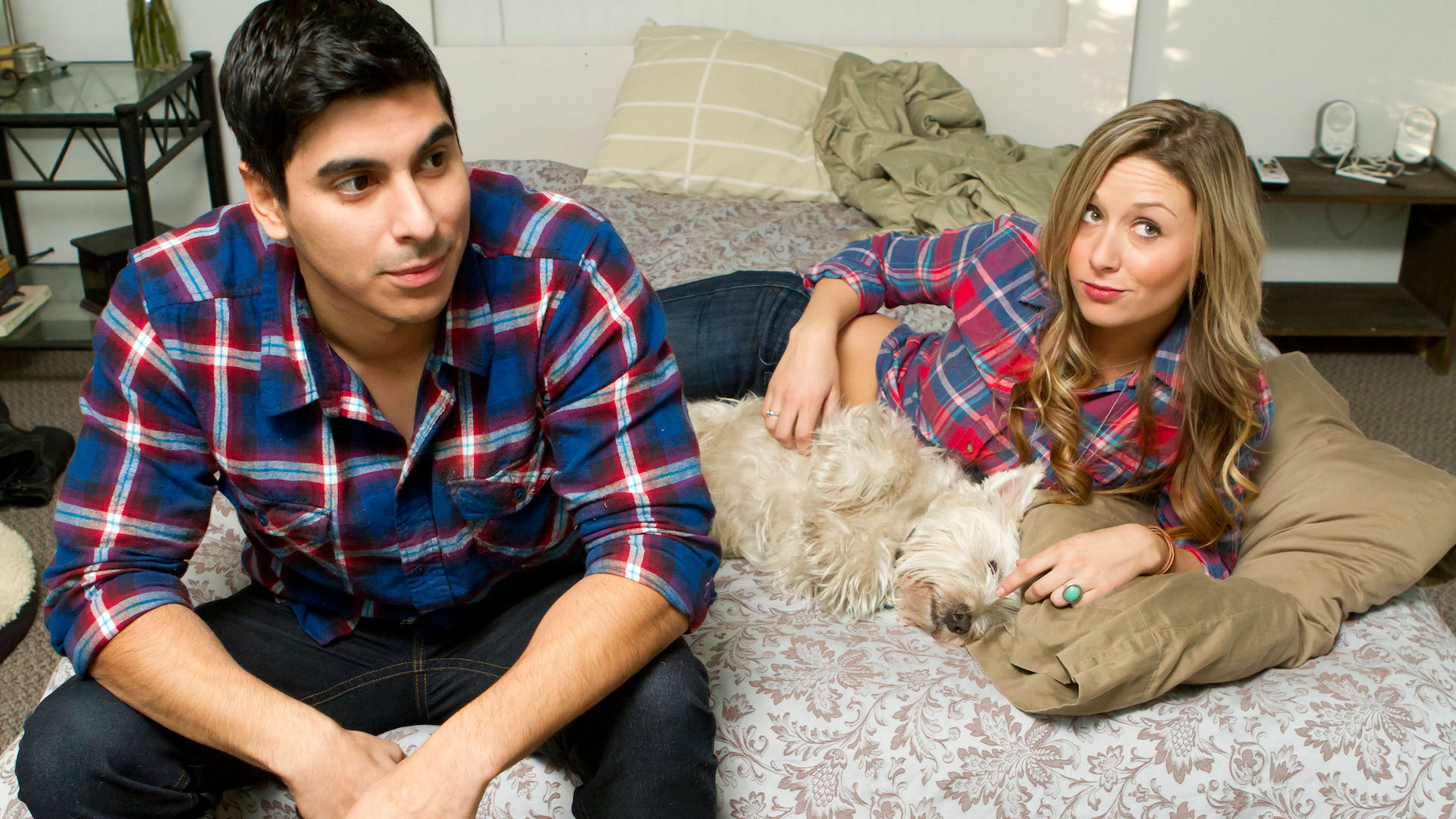 Couple arguing, woman with dog