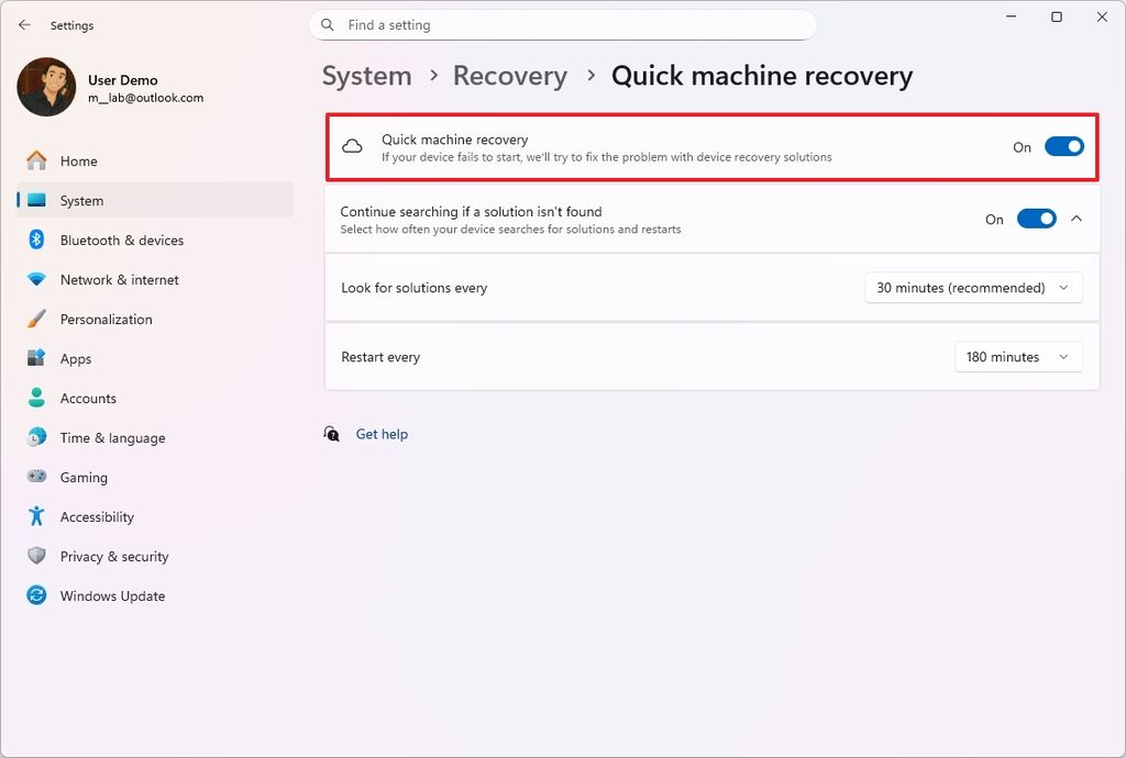 Quick Machine Recovery (QMR)