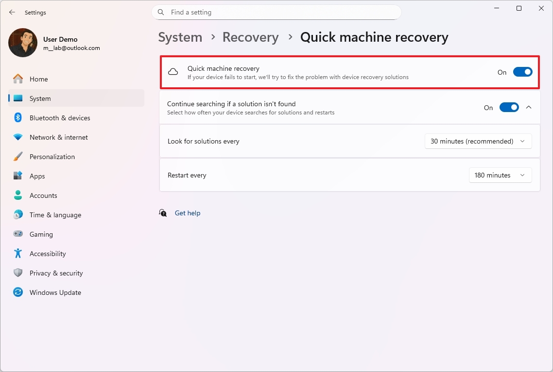 Quick Machine Recovery (QMR)
