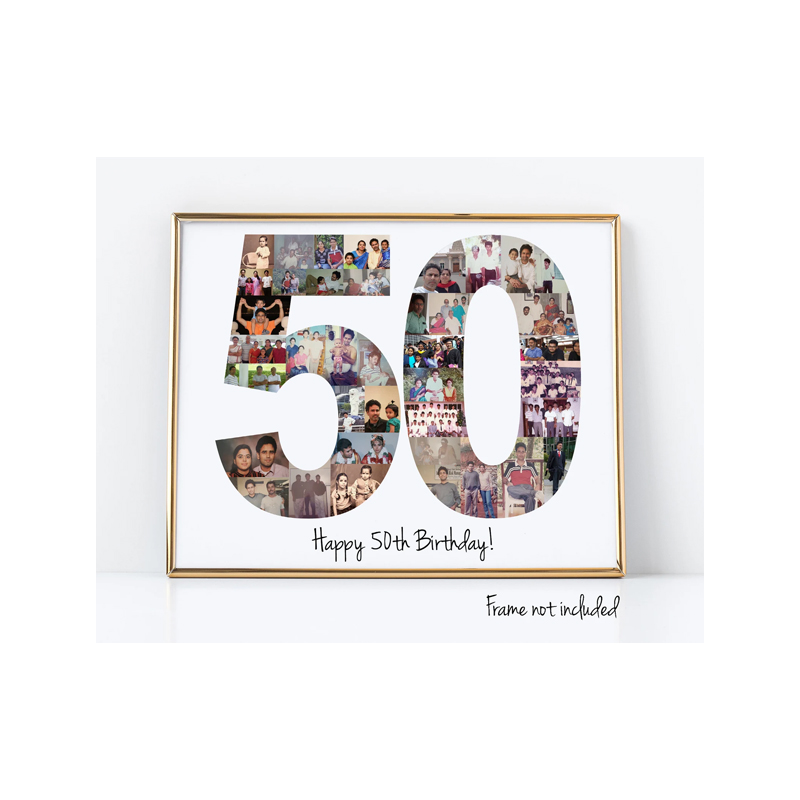 A themed photo collage is a unique 50th birthday gift idea