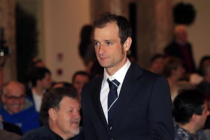 Michele Scarponi at the Astana Pro Team presentation in Brescia, Italy