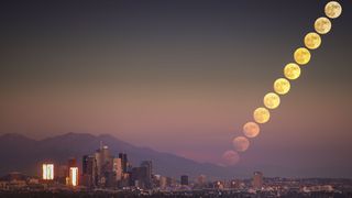 Supermoon rising over Los Angeles, California