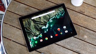Google Pixel C tablet face up on a table.