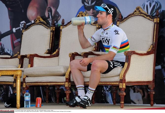 Mark Cavendish (Sky) with some luxury seating in the 2012 Tour of Qatar