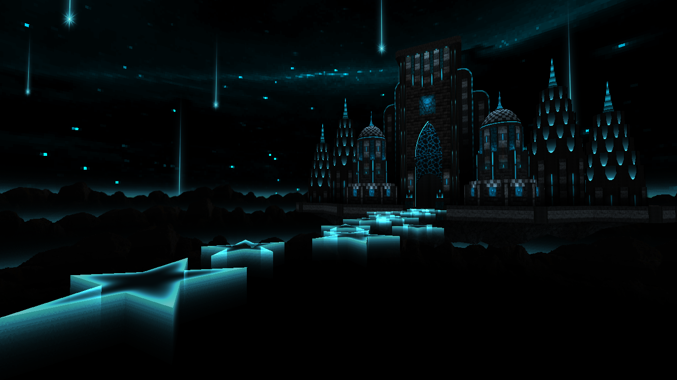 An image of neon teal castle interiors from the Doom WAD Lullaby