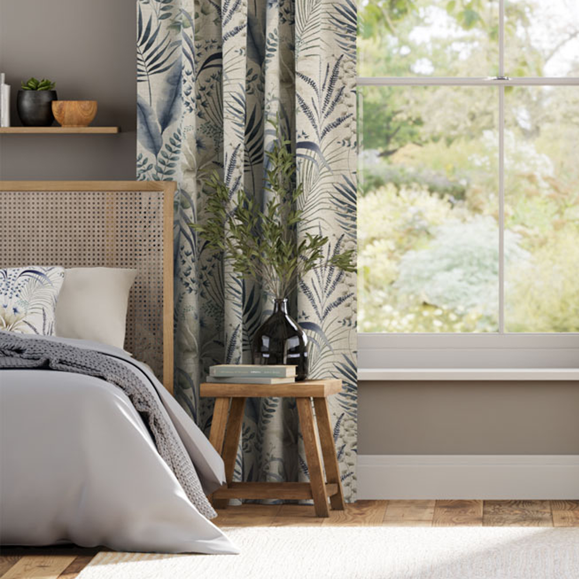 curtains2go, Ideal Home Inky Botanical Blue Stone Curtains