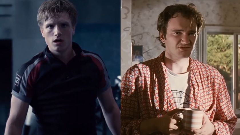 Hutcherson in Hunger Games and Tarantino in Pulp Fiction side by side 