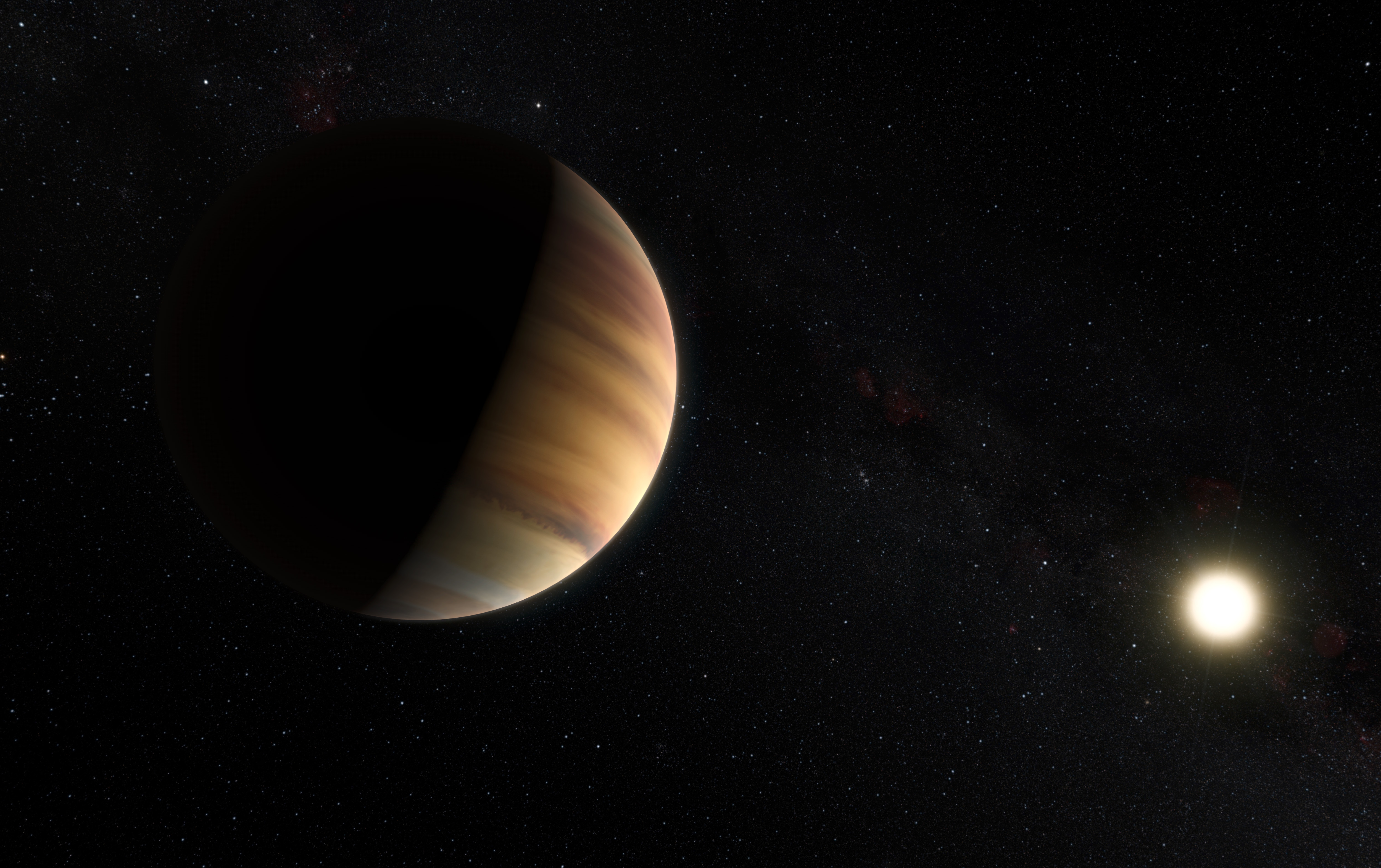 An illustration of the first exoplanet discovered orbiting a sun-like star - 51 Pegasi b.