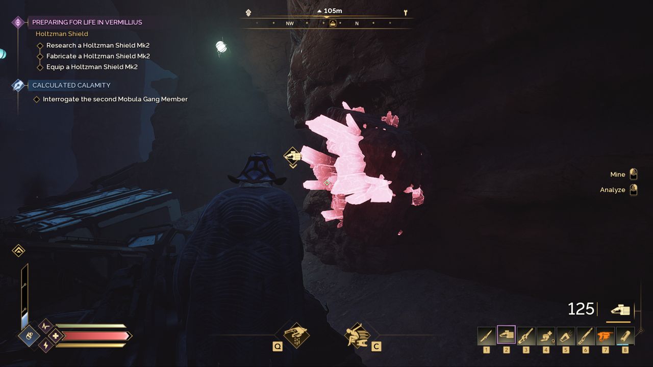Dune: Awakening erythrite crystals - A clump of erythrite crystal in the rocks of a cave wall.