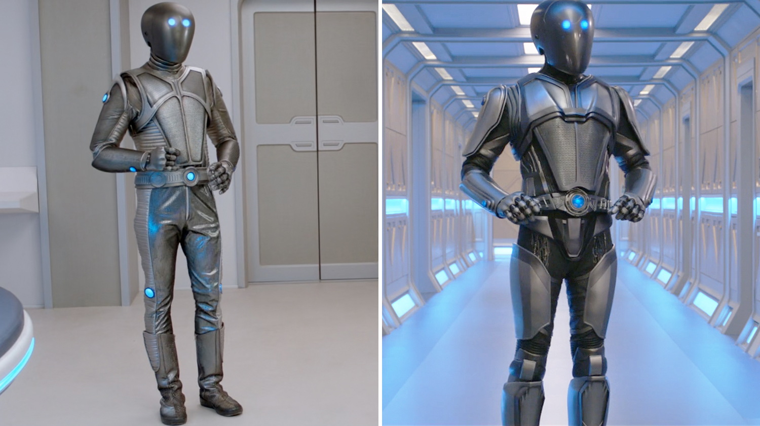 Uma imagem de diferentes looks para o robô Isaac no The Orville.