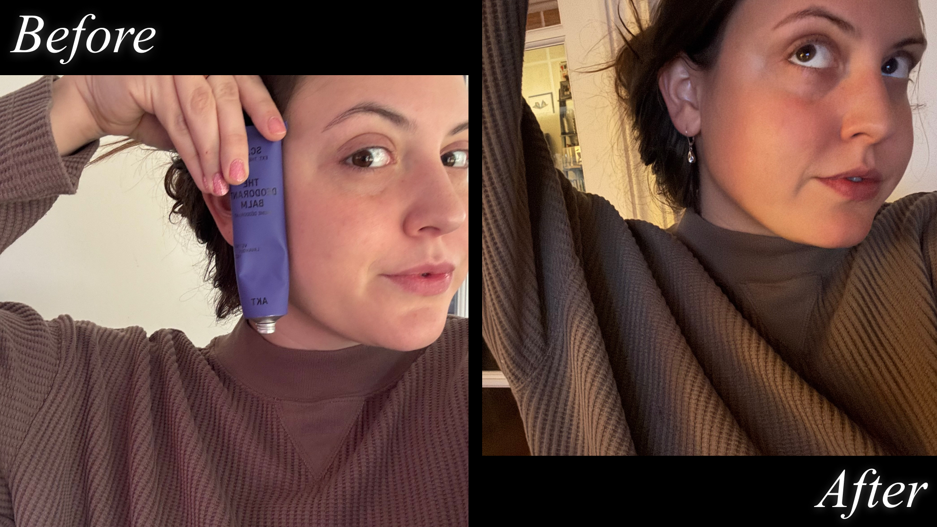 Sophia Vilensky before and after testing AKT deodorant.