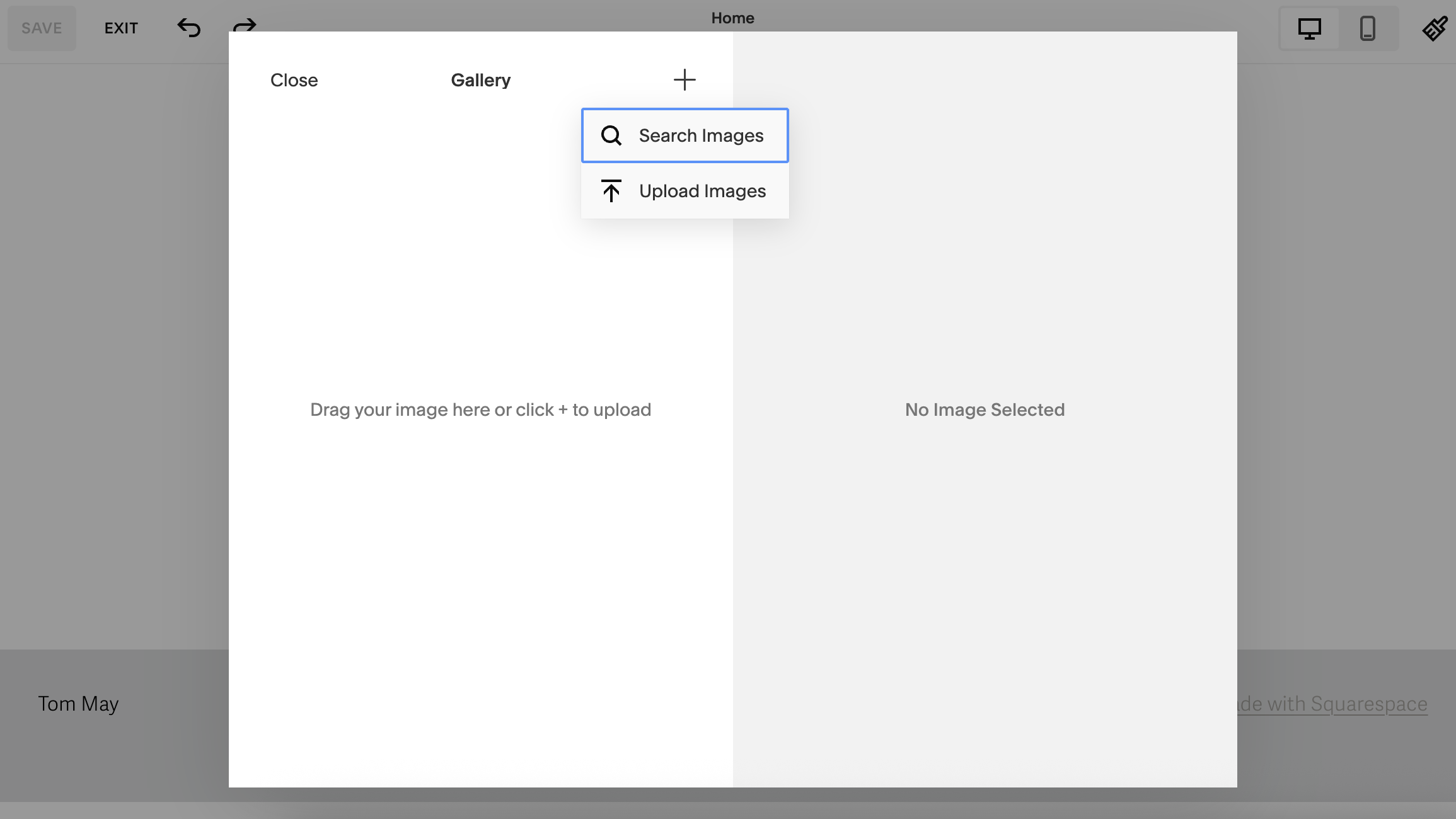 Screengrab showing images being updated in Squarespace interface