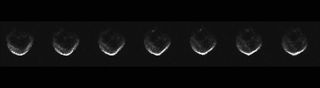 This series of radar images of the asteroid 2015 TB145 were captured by the Arecibo Observatory in Puerto Rico. They show views of the so-called Halloween asteroid as it rotated during a 40-minute observation ahead of its Oct. 31, 2015 flyby of Earth.