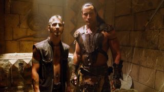 Sully Erna and Duane 'The Rock' Johnson on the set of The Scorpion King / I Stand Alone music video