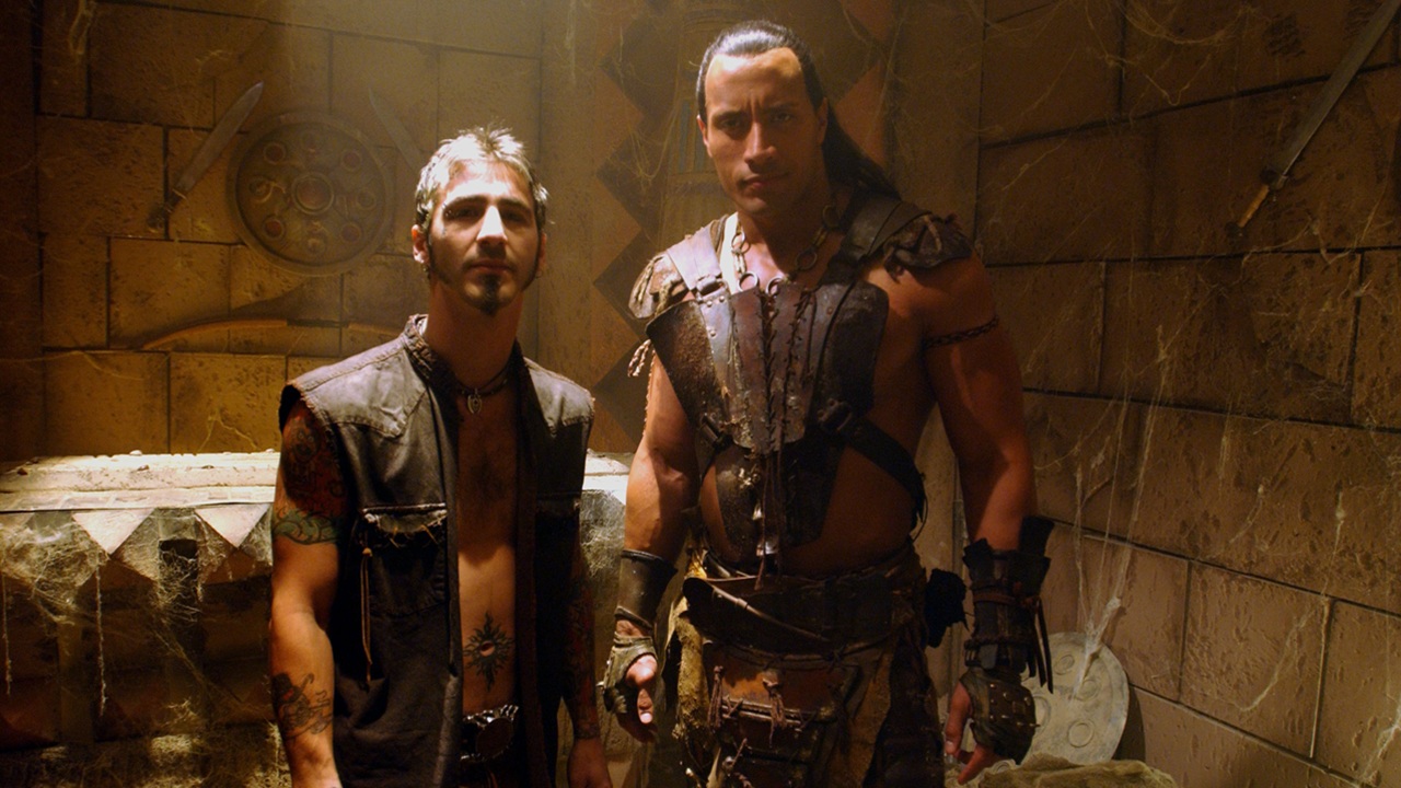 Sully Erna and Duane 'The Rock' Johnson on the set of The Scorpion King / I Stand Alone music video
