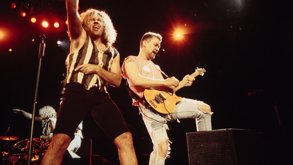 Sammy Hagar (left) and Eddie Van Halen perform at the Target Center in Minneapolis, Minnesota on July 30, 1995