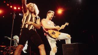 Sammy Hagar (left) and Eddie Van Halen perform at the Target Center in Minneapolis, Minnesota on July 30, 1995