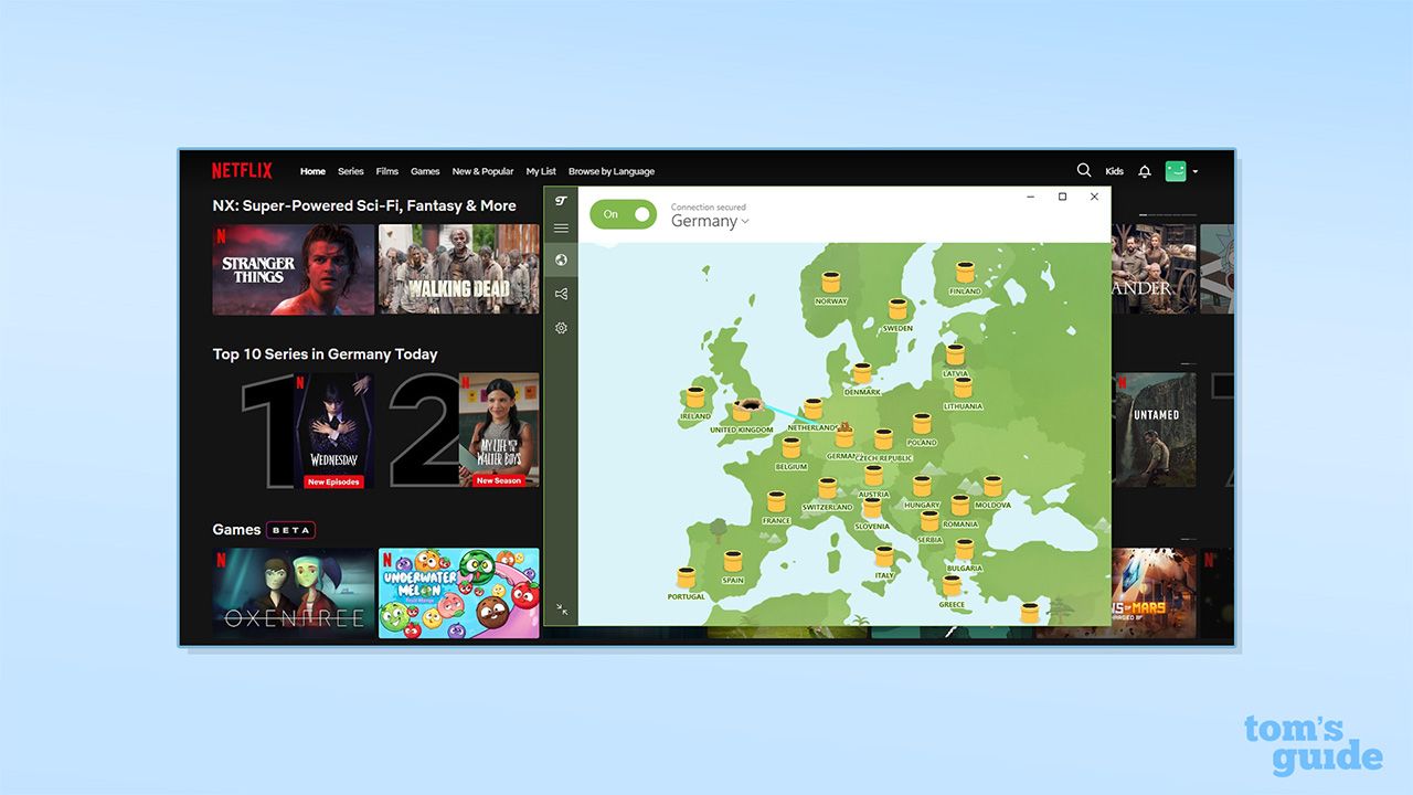 TunnelBear VPN connected to Netflix