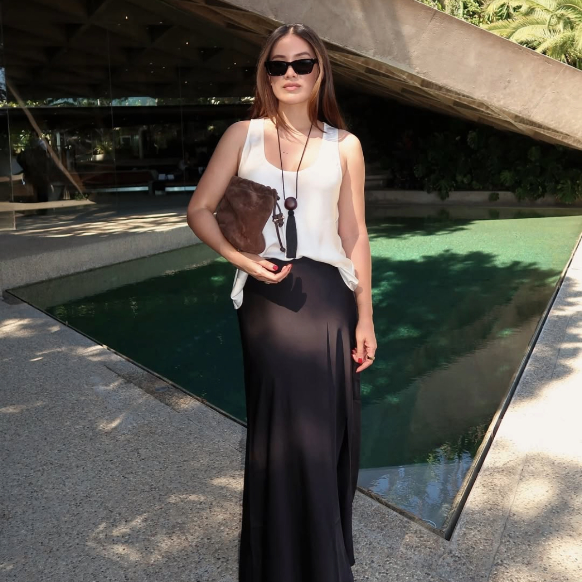 Jill Wallace in a maxi skirt