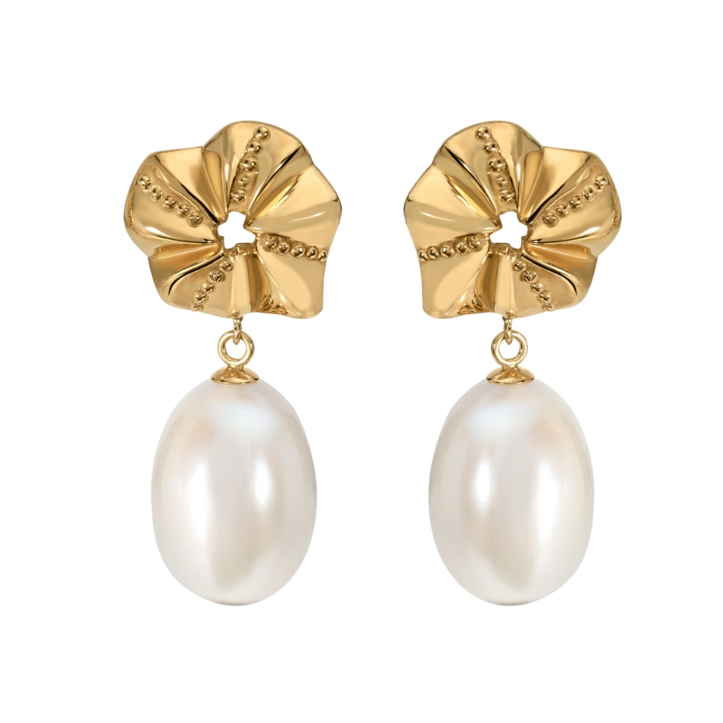 Cradle Pearl Drop Earrings - 9ct Yellow Gold