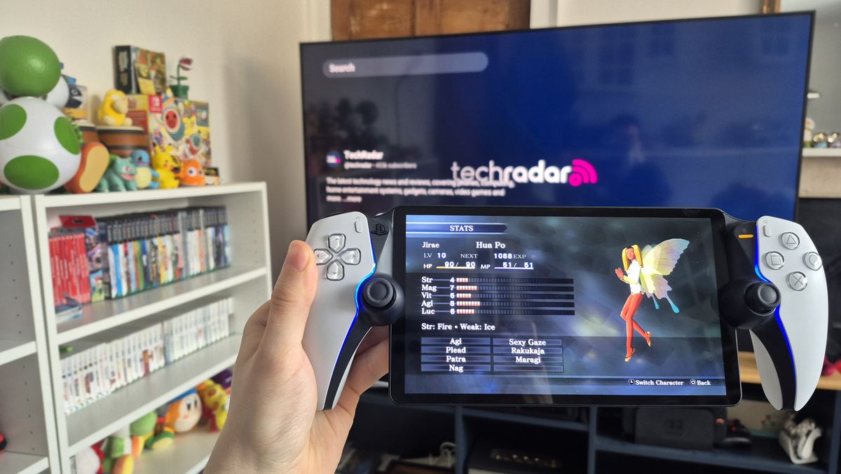 Hua Po in Shin Megami Tensei III: Nocturne on PS Portal with TV in backdrop with TechRadar channel on YouTube being displayed