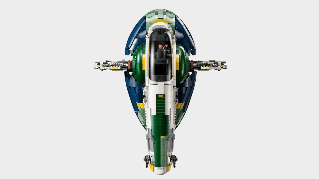 Lego Jango Fett's Firespray-Class Starship set against a plain background
