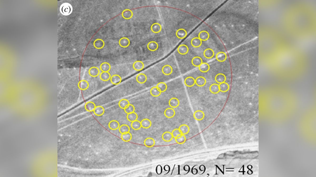 A spy satellite image showing signs of marmot burrows