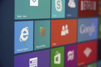 The Internet Explorer logo on the Windows 8 start screen