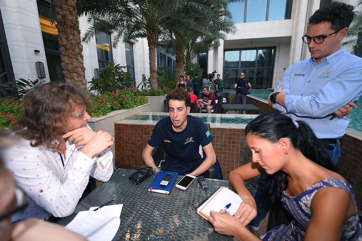 Fabio Aru sits down with the media