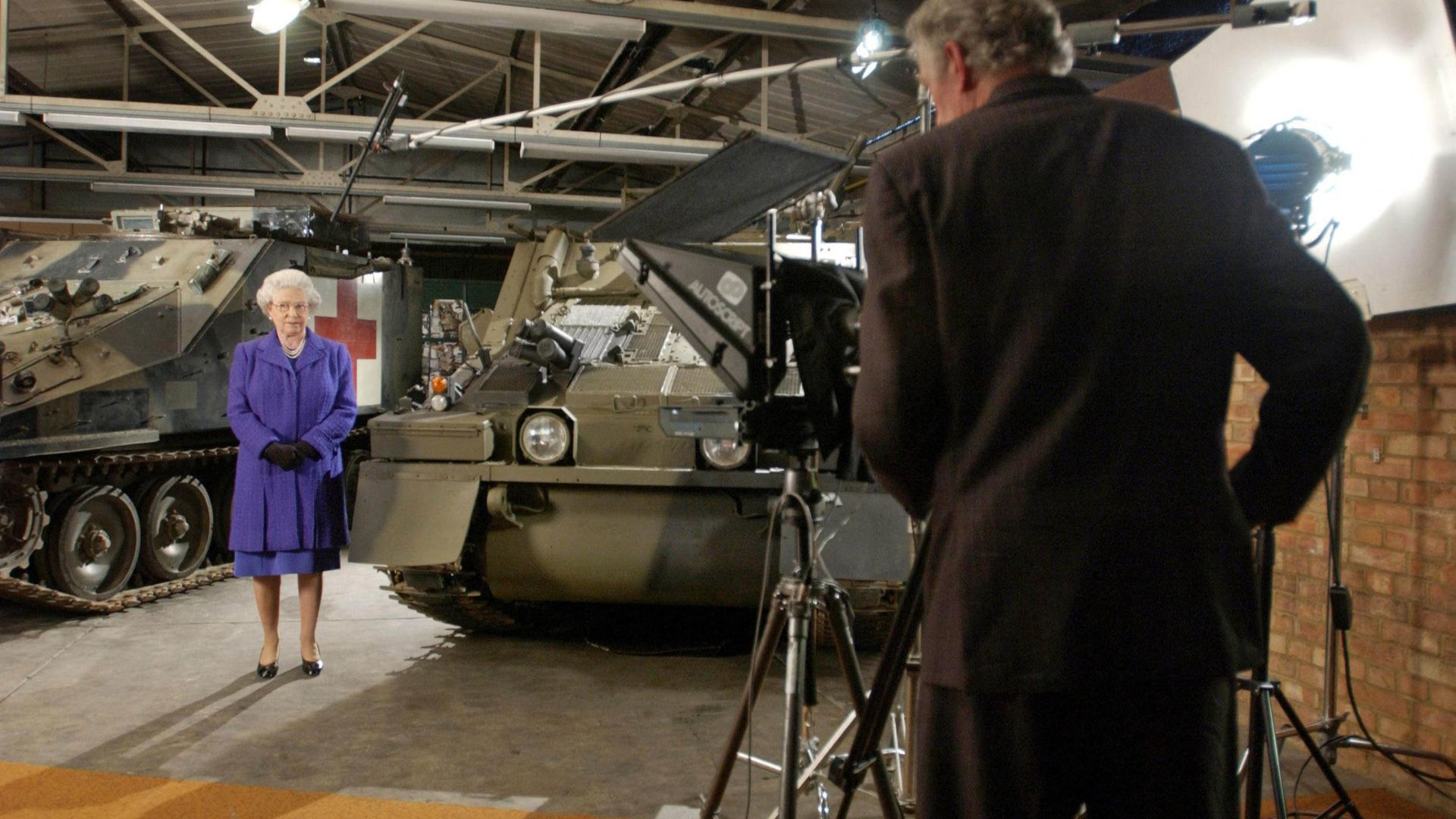 Queen Elizabeth II filming her Christmas message in 2003