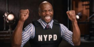 terry crews cheering behind the scenes for brooklyn nine-nine