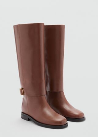 Mango, Leather Boots with Decorative Buckle