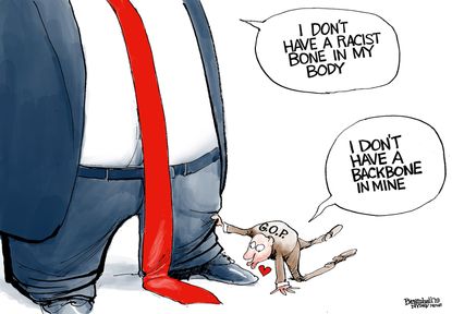 Political Cartoon Trump Racist Bone GOP Backbone